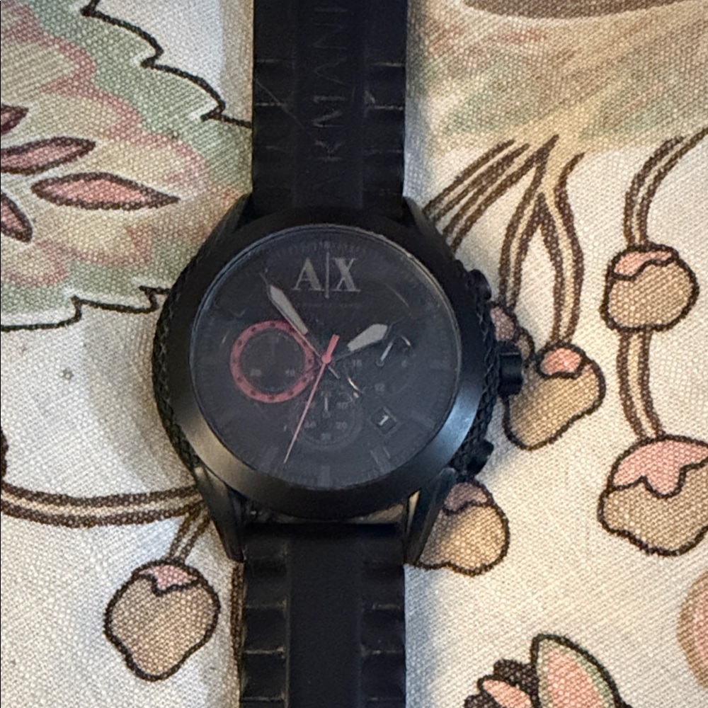 Armani Exchange Black Chronograph Watch black rubber watch band men’s